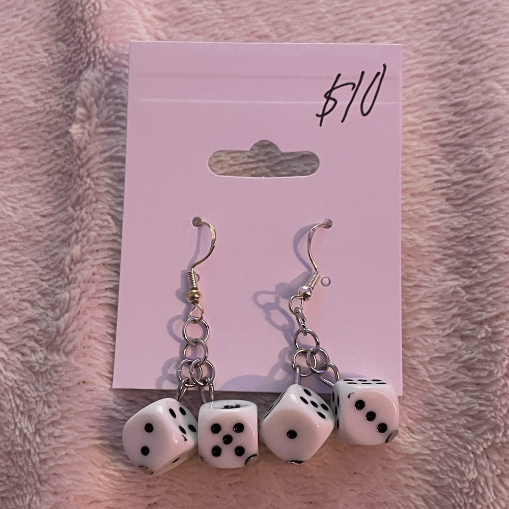 Cute Handmade White Dice Bundle Earrings || Woman’s jewelry